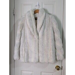 VTG Jordache Faux Fur Jacket Womens Large Cream Gray Pockets Lined Made in USA